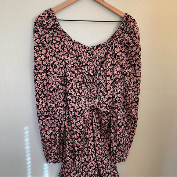 NWT byTiMo Black Pink Viscose Floral Puff Long Sleeve Mini Dress Ditsy Large L - Picture 13 of 14